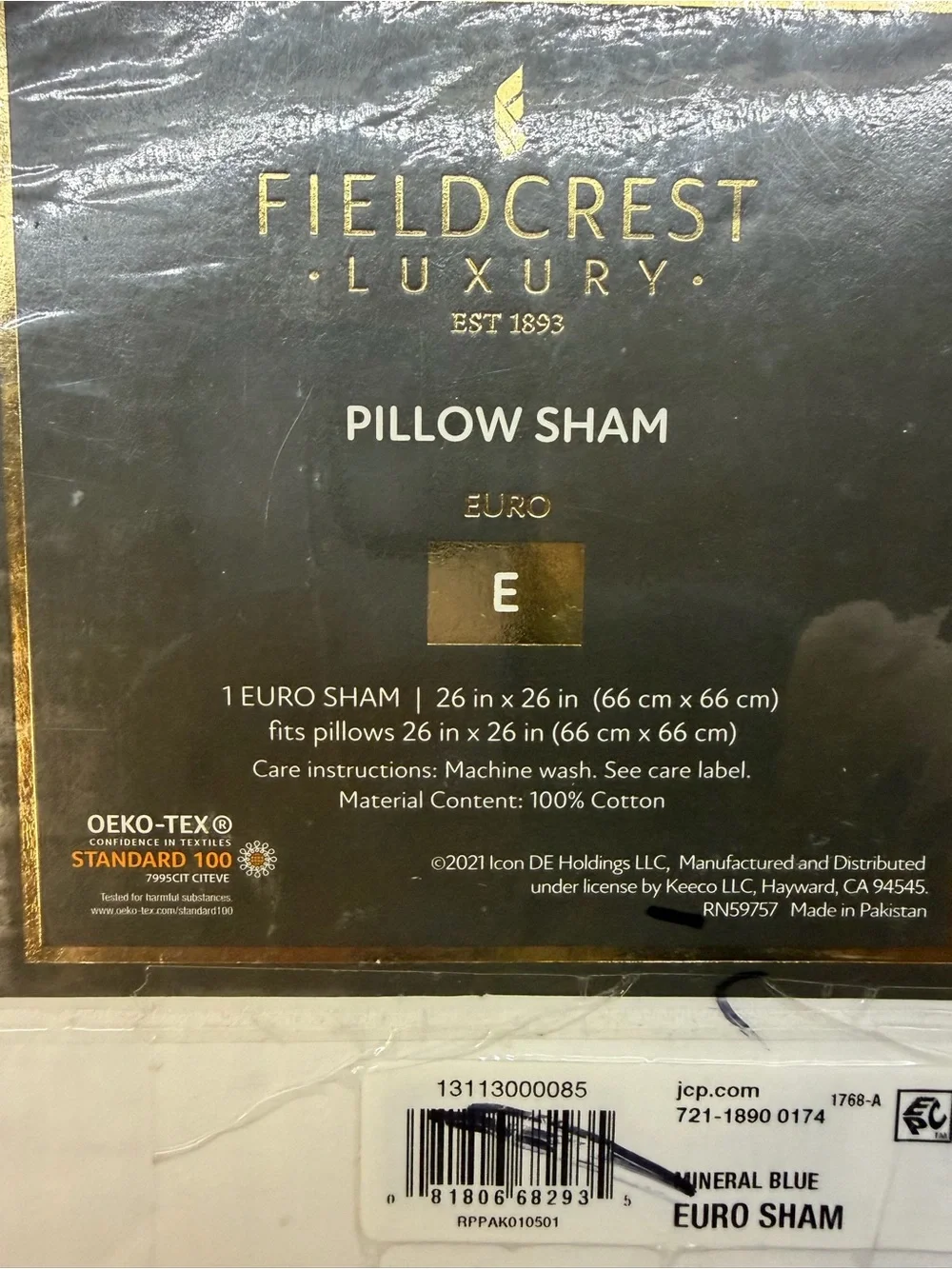NWT Fieldcrest luxury pillow sham euro classic embroidered border stripe euro